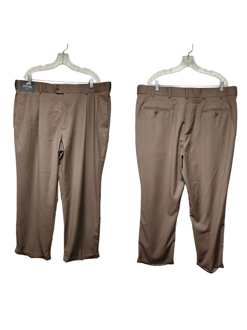 STAFFORD Mens Classic Fit Year Round Trouser Dress Pant Pleated Plaid 42x30 NWT